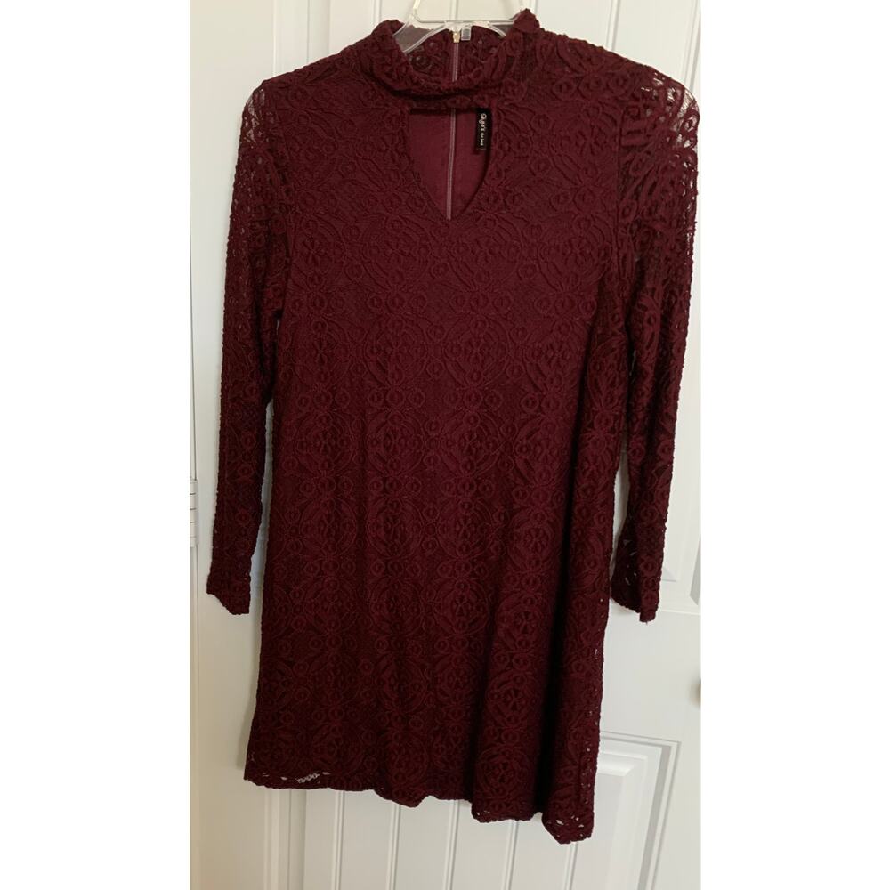 SKYE’S THE LIMIT BELOW THE KNEE TUNIC LACE DRESS, WOMENS, L, BURGANDY SLEEVELESS
